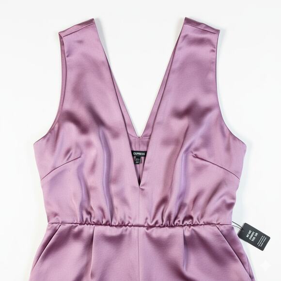 Express Blush Satin Belted Jumpsuit - Picture 3 of 7